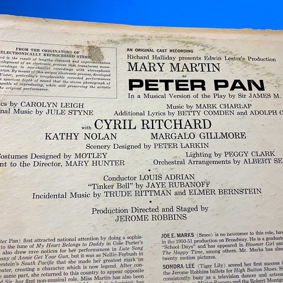 PETER PAN 60s MUSICAL VERSION RCA VINYL RECORD LP 33RPM ORIGINAL CAST RECORDING - Picture 15 of 16